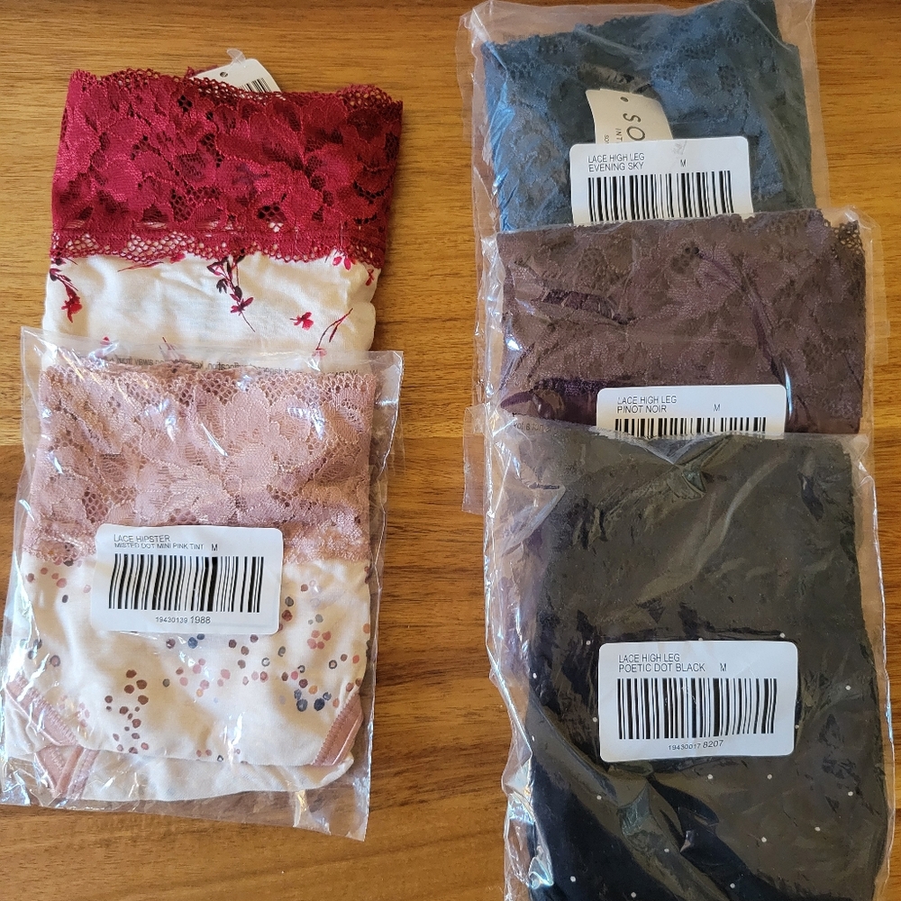Bundle of 5 NWT size Medium Soma Hipster & High Leg Panties